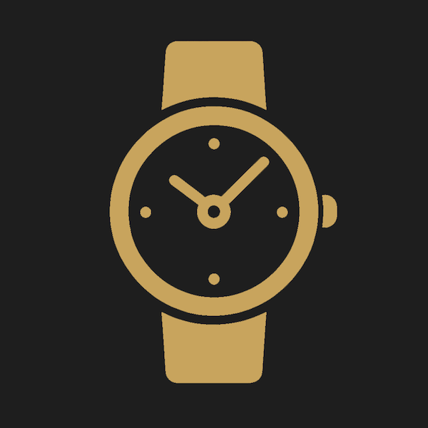 Aesthetics desk icon featuring an illustration of a gold wrist watch on a charcoal background