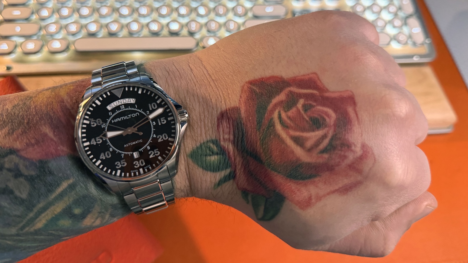 The Hamilton Khaki Aviation Pilot Day Date on my wrist.