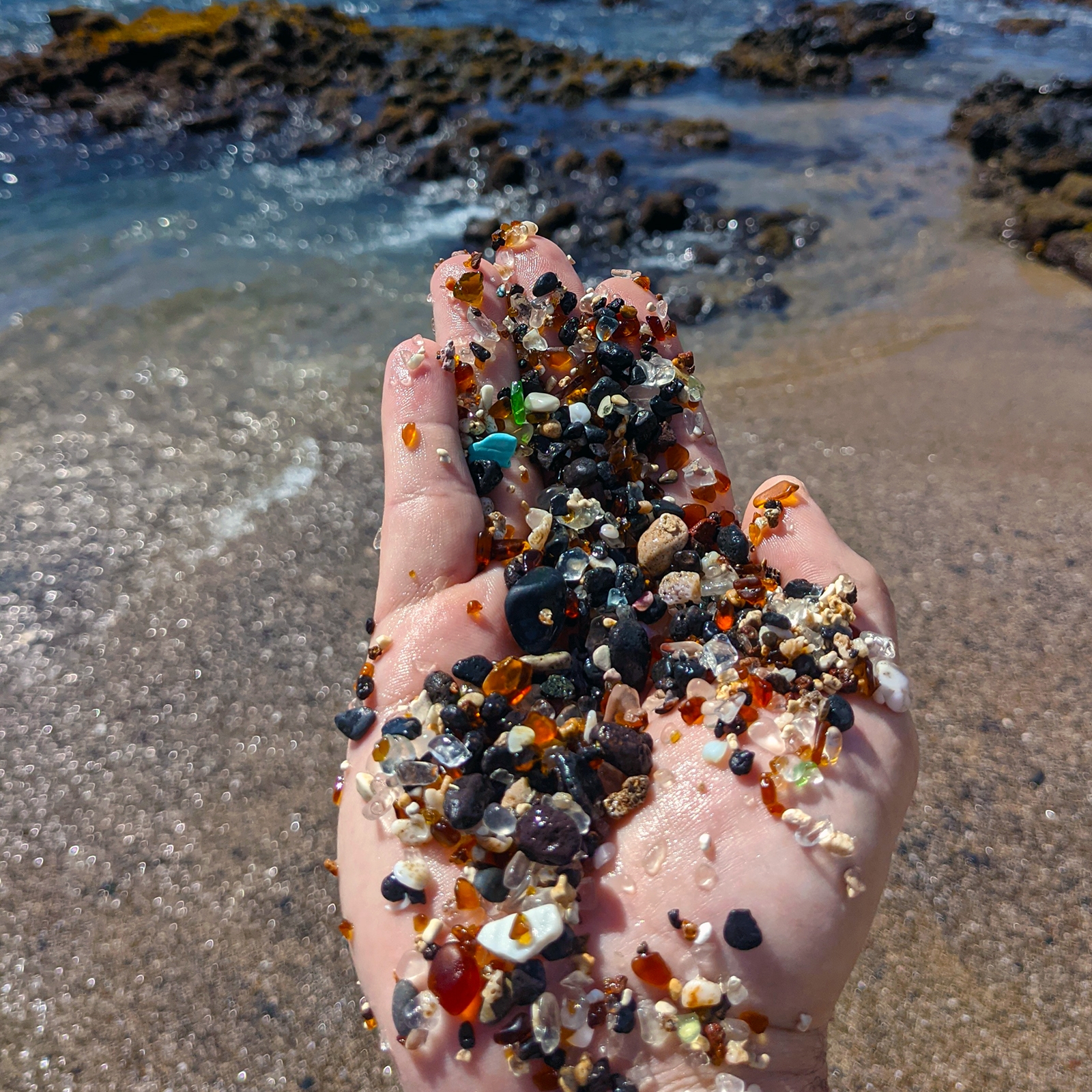 Glass-Beach A hand full of beach glass from Glass Beach