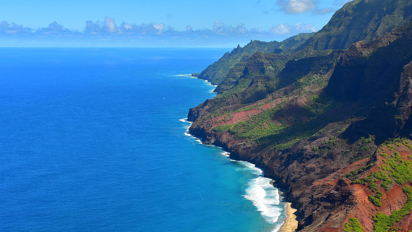 The view of the Na Pali Coast from a helicopter